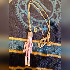 Betsey Johnson Pink Gold Tone Nutcracker Necklace Christmas Holiday Party Gift